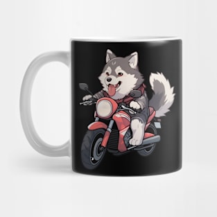 Cartoon Dog Rides Motorcycle to Fun Mug